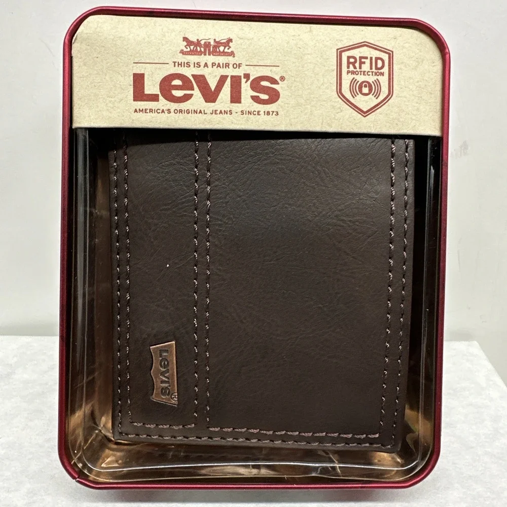 Levi's Men's Leather Bifold Wallet Brown Leather Slim RFID Protection 31LP220046
